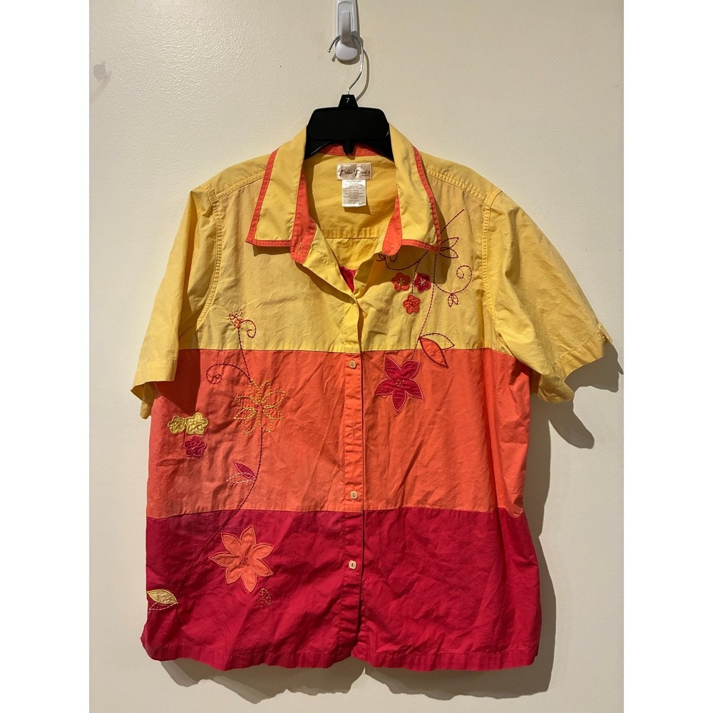 Bobbie Brooks Plus Size 18W/20W Colorblock Floral Embroidered Shirt